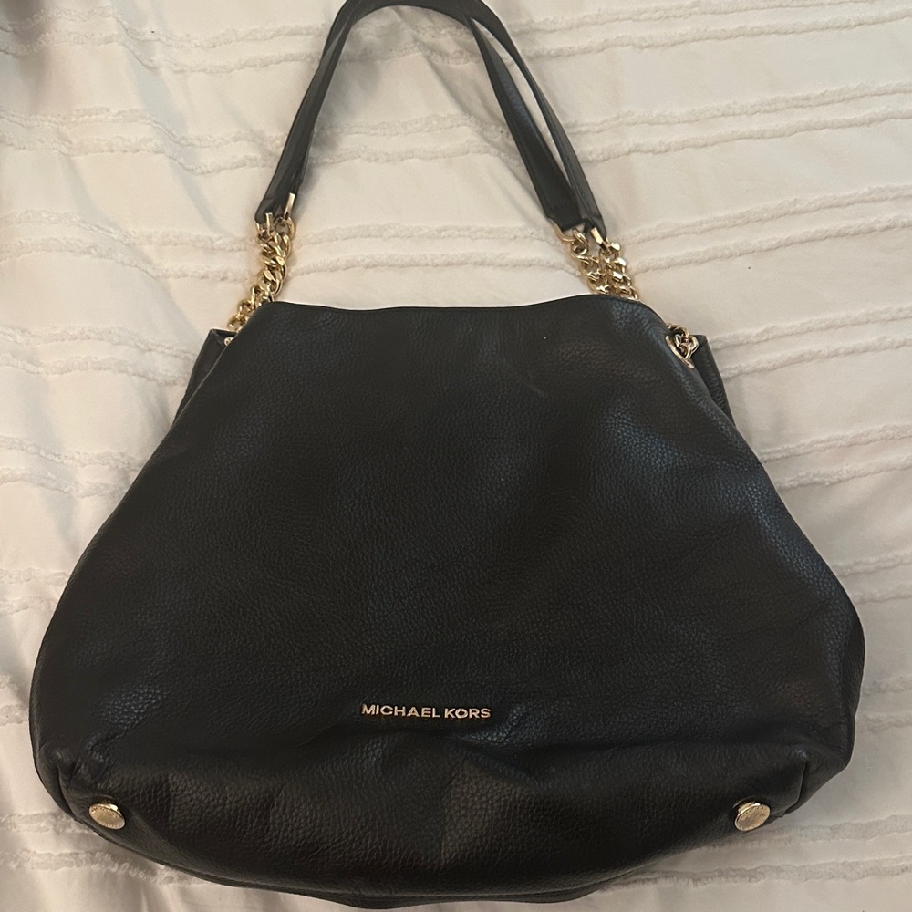 Michael Kors Black Shoulder Bag with Gold Accents